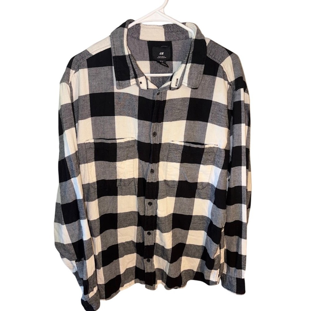 HM Regular Fit Black White Buffalo Plaid Flannel Button Down Shirt Womens XL